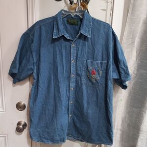 Men's Denim Blue Casual Button Down Shirt